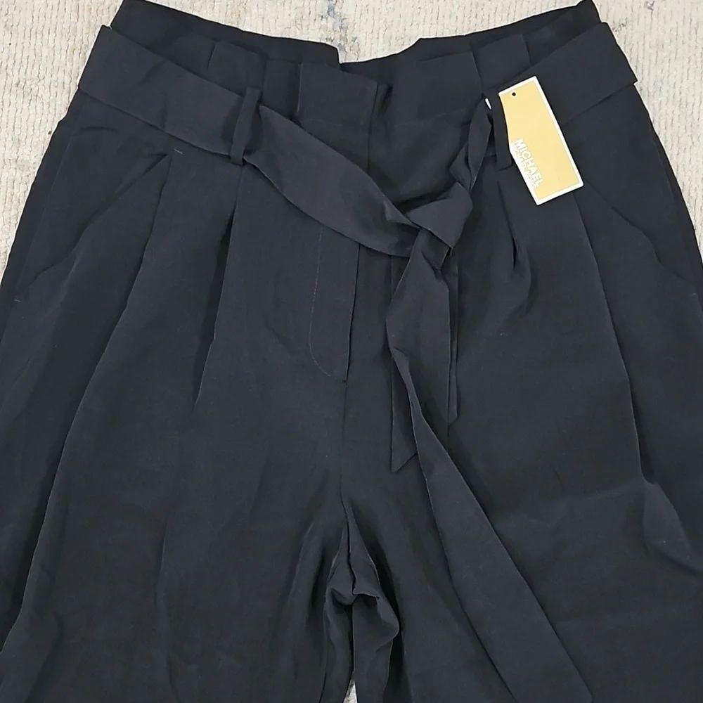 MICHAEL Michael Kors Women's Tie-Front Wide-Leg, Silky Cropped Pants Sz‎ L Black